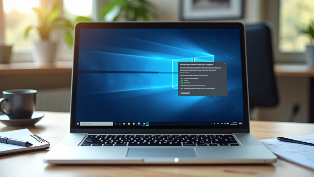 Computerbildschirm mit Fehlerdiagnose-Fenster, Laptop auf Schreibtisch mit Notizen